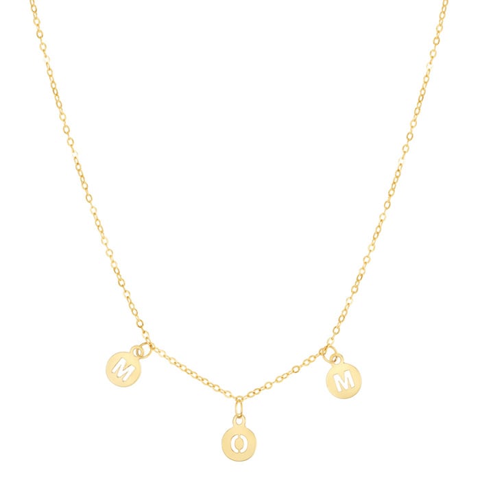 14 Karat Yellow Gold Dangling Mom Necklace, 18 Inches