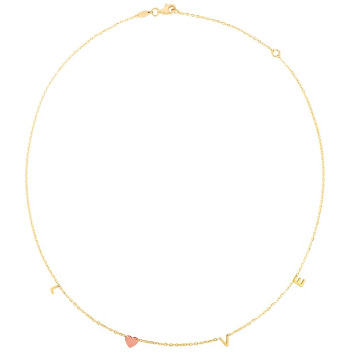 14 Karat Yellow and Rose Gold Love Necklace, 18 Inches