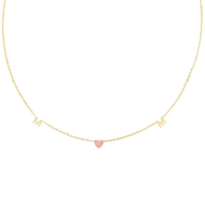 14 Karat Yellow and Rose Gold Mom Necklace, 18 Inches