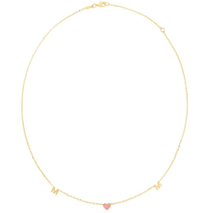 14 Karat Yellow and Rose Gold Mom Necklace, 18 Inches