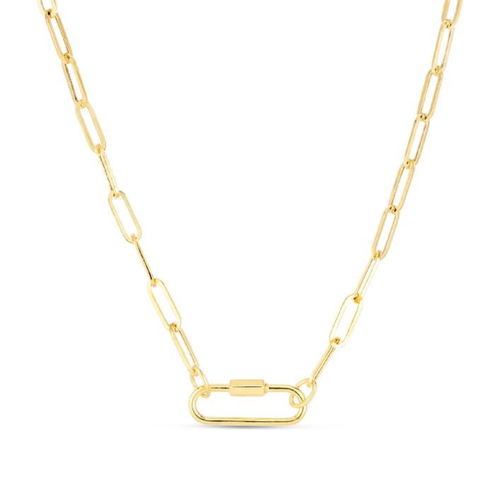 14 Karat Yellow Gold Caribiner Paperclip Chain Necklace, 18 Inches