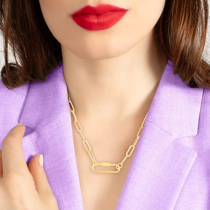 14 Karat Yellow Gold Caribiner Paperclip Chain Necklace, 18 Inches