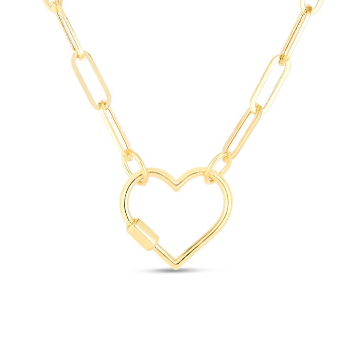 14 Karat Yellow Gold Heart Paperclip Chain Necklace, 18 Inches