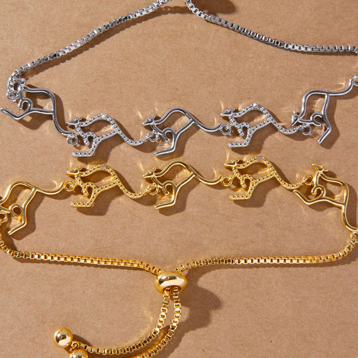 Diamond Accent Kangaroo Adjustable Bolo Bracelet In Platinum Overlay, 7-10 Inches
