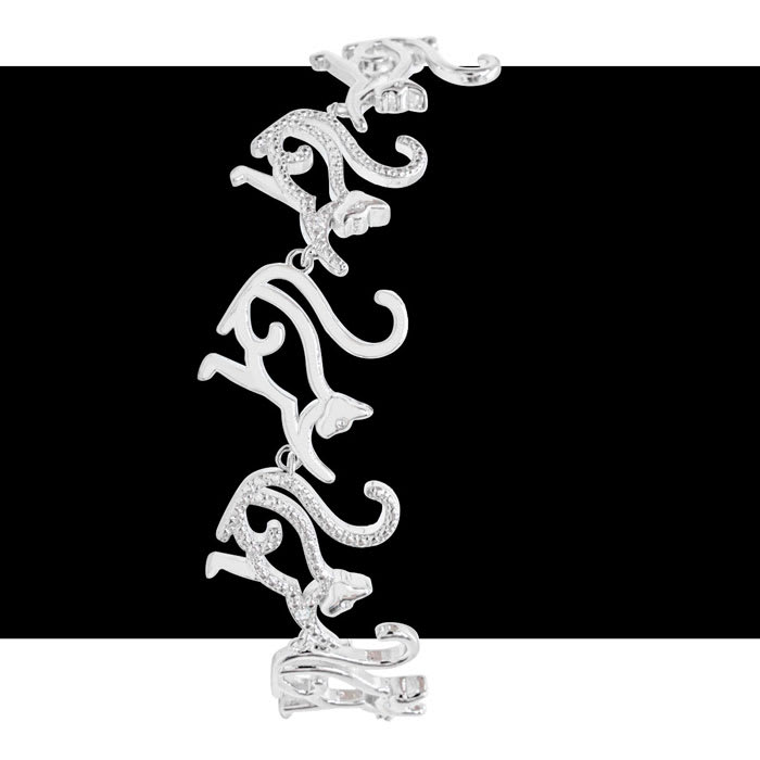 Diamond Accent Cat Adjustable Bolo Bracelet In Platinum Overlay, 7-10 Inches