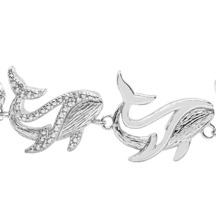 Diamond Accent Whale Adjustable Bolo Bracelet In Platinum Overlay, 7-10 Inches