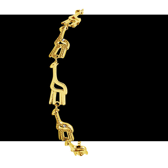 Diamond Accent Giraffe Adjustable Bolo Bracelet In Yellow Gold Overlay, 7-10 Inches
