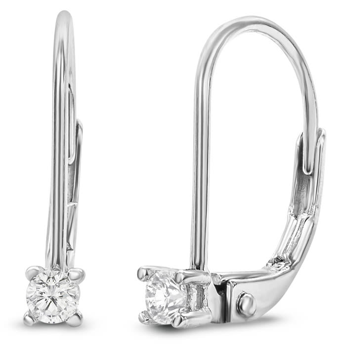 0.06 Carat Diamond Leverback Earrings In Sterling Silver, 1/2 Inch