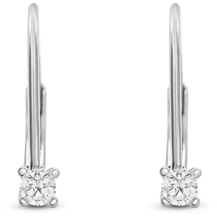 0.06 Carat Diamond Leverback Earrings In Sterling Silver, 1/2 Inch
