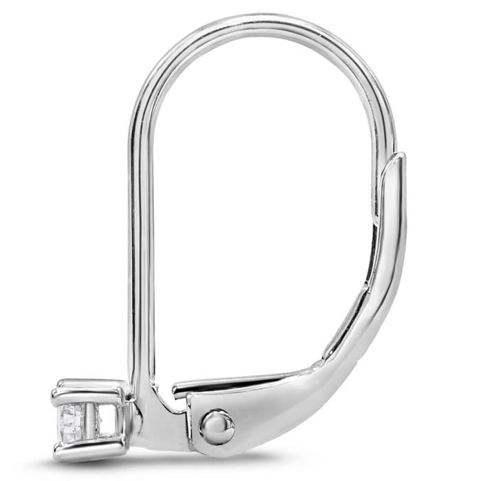 0.06 Carat Diamond Leverback Earrings In Sterling Silver, 1/2 Inch