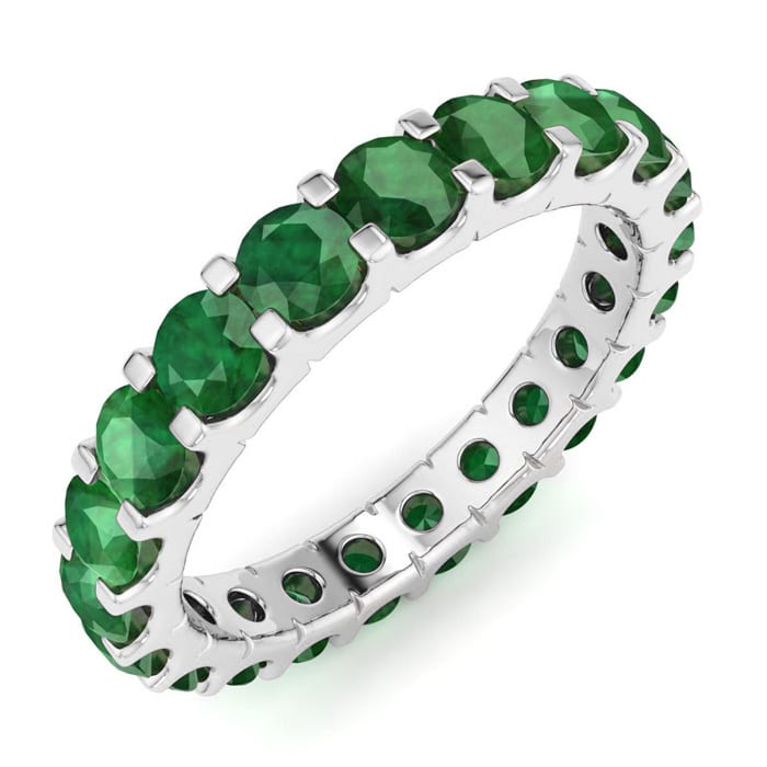 1 Carat Round Emerald Eternity Ring In Platinum, Ring Size 7.5