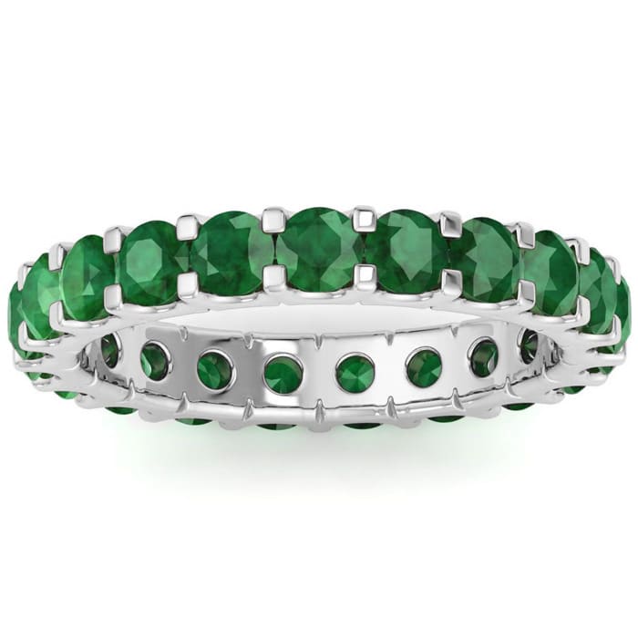 2 Carat Round Emerald Eternity Ring In 14 Karat White Gold, Ring Size 8