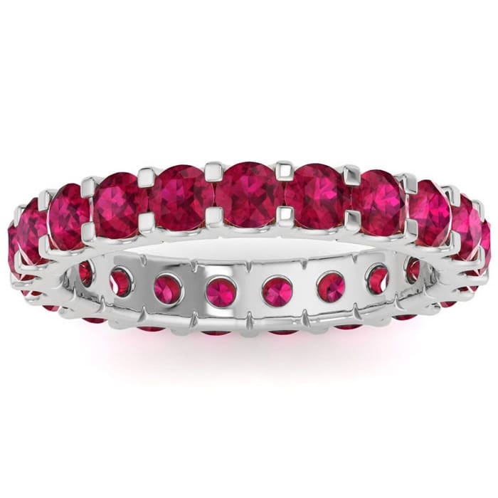 2 Carat Round Ruby Eternity Ring In 14 Karat White Gold, Ring Size 6.5
