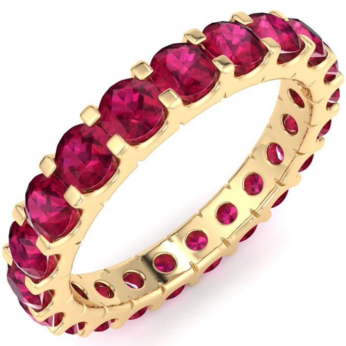 2 Carat Round Ruby Eternity Ring In 14 Karat Yellow Gold, Ring Size 7.5