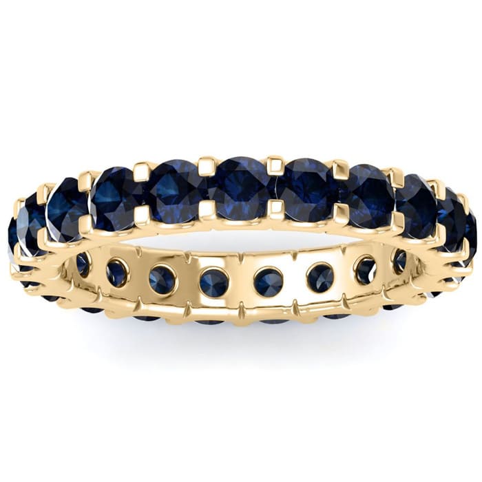 2 Carat Round Sapphire Eternity Ring In 14 Karat Yellow Gold, Ring Size 4.5