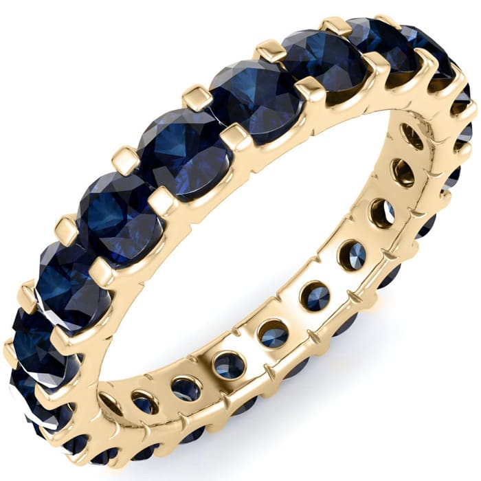 2 Carat Round Sapphire Eternity Ring In 14 Karat Yellow Gold, Ring Size 9.5