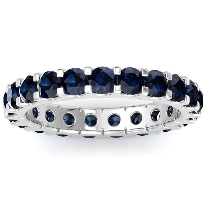 2 Carat Round Sapphire Eternity Ring In Platinum, Ring Size 4