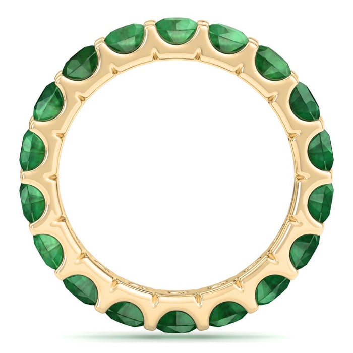 3 Carat Round Emerald Eternity Ring In 14 Karat Yellow Gold, Ring Size 9.5