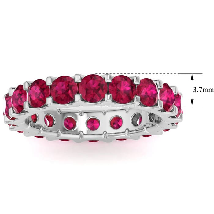 3 Carat Round Ruby Eternity Ring In 14 Karat White Gold, Ring Size 4.5