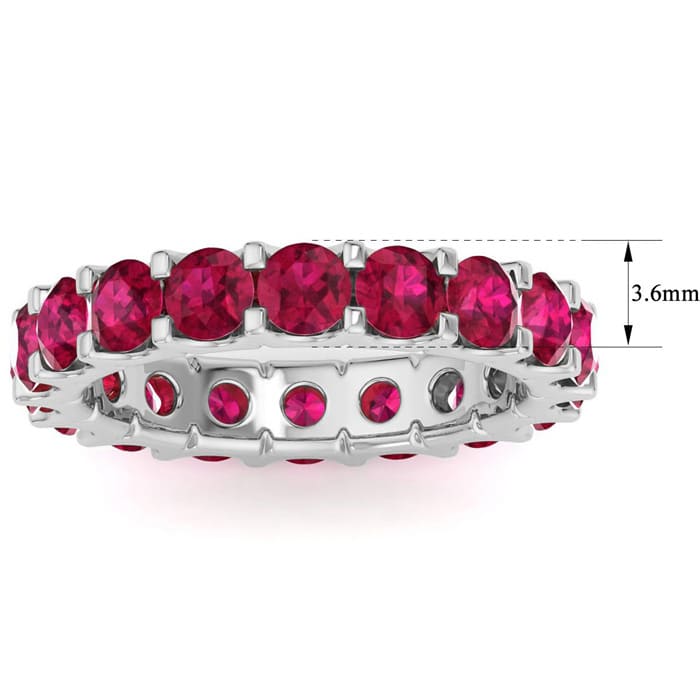 3 Carat Round Ruby Eternity Ring In 14 Karat White Gold, Ring Size 6.5