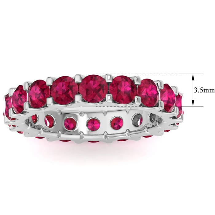 3 Carat Round Ruby Eternity Ring In 14 Karat White Gold, Ring Size 8