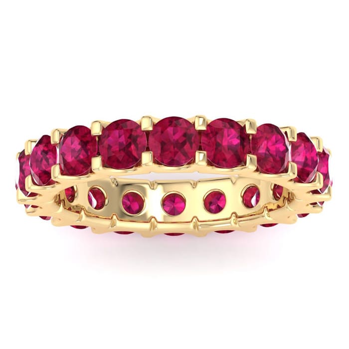 3 Carat Round Ruby Eternity Ring In 14 Karat Yellow Gold, Ring Size 8.5