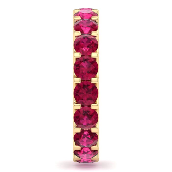 3 Carat Round Ruby Eternity Ring In 14 Karat Yellow Gold, Ring Size 8.5
