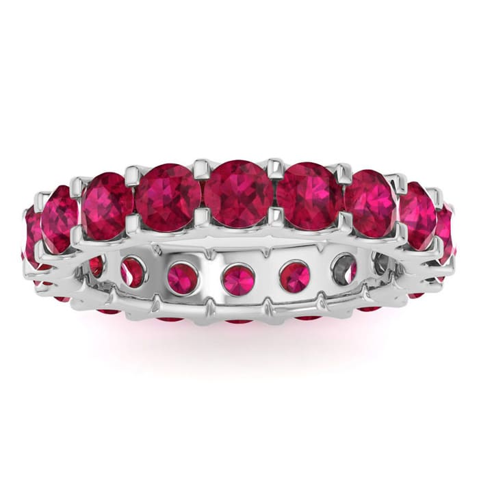 3 Carat Round Ruby Eternity Ring In Platinum, Ring Size 9.5