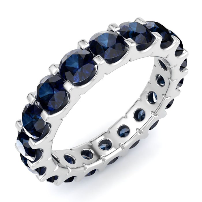3 Carat Round Sapphire Eternity Ring In Platinum, Ring Size 7.5