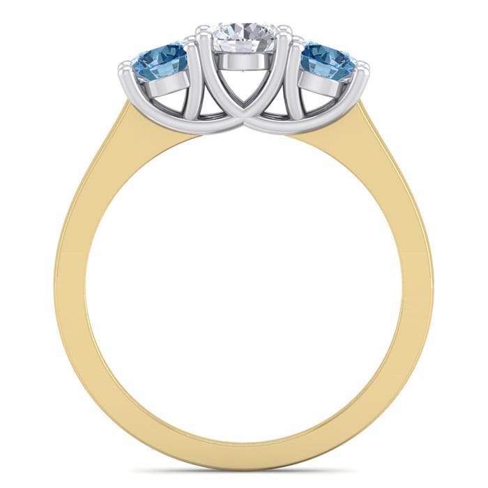 1 Carat White and Blue Diamond Three Diamond Ring In 14 Karat Yellow Gold