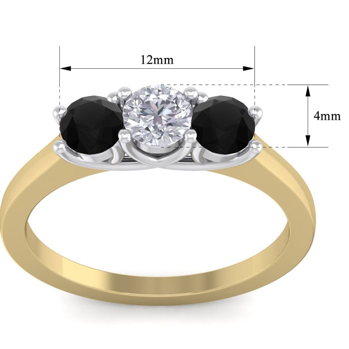 1 Carat White and Black Diamond Three Diamond Ring In 14 Karat Yellow Gold