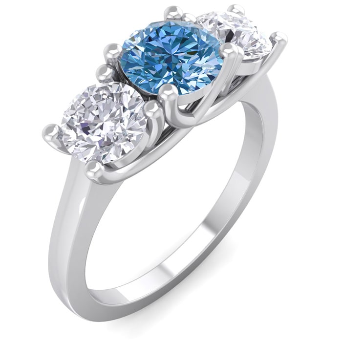 2 Carat Blue Diamond Three Diamond Ring In 14 Karat White Gold