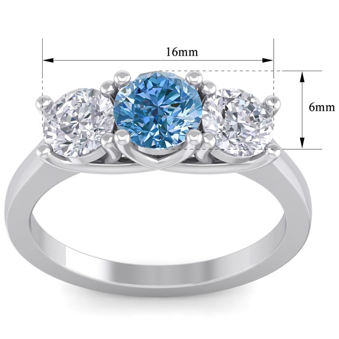 2 Carat Blue Diamond Three Diamond Ring In 14 Karat White Gold