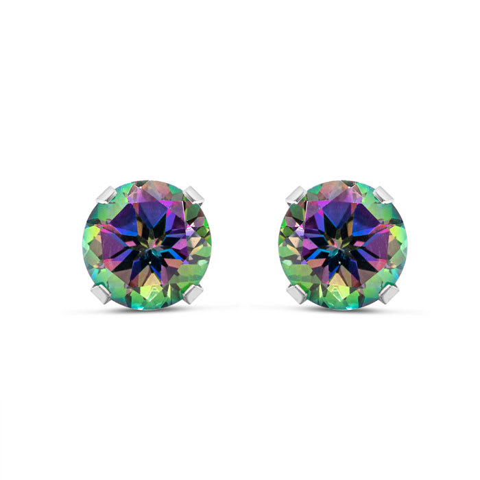 3 Carat Mystic Topaz Earrings In Sterling Silver, 8MM