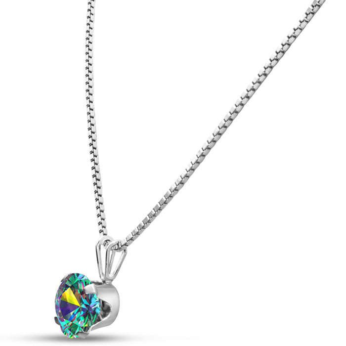 1-1/2 Carat Round Shape Mystic Topaz Necklace In Sterling Silver, 18 Inches