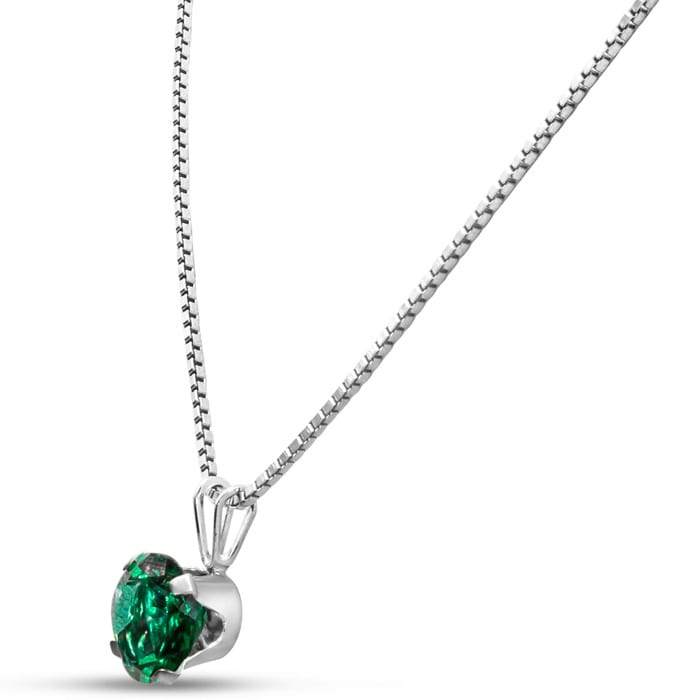 1-1/2 Carat 8mm Round Shape Created Emerald Necklaces In Sterling Silver, 18 Inch Chain