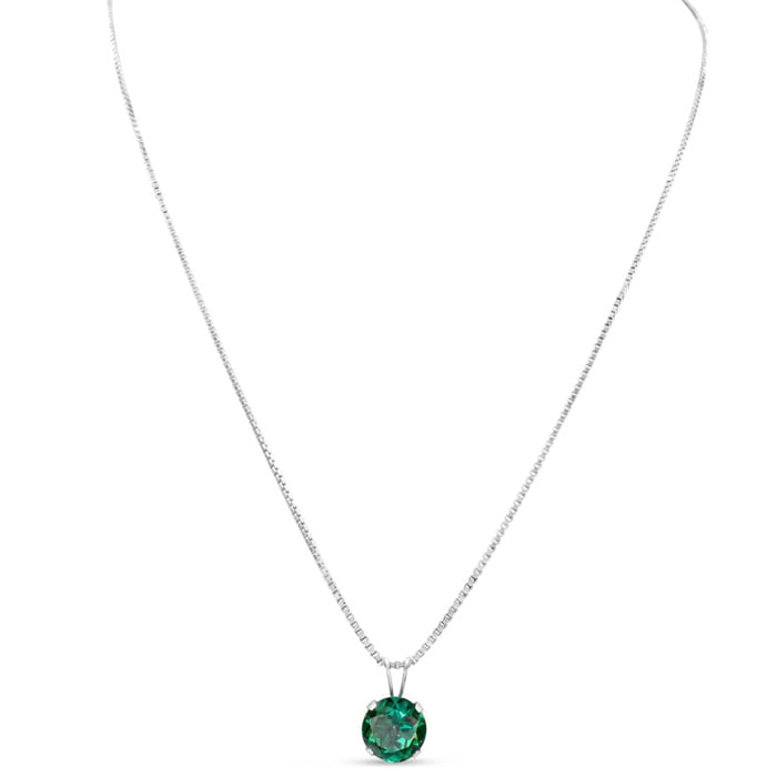 1-1/2 Carat 8mm Round Shape Created Emerald Necklaces In Sterling Silver, 18 Inch Chain