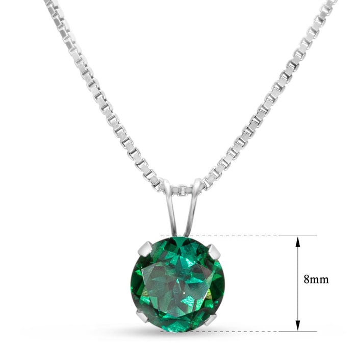 1-1/2 Carat 8mm Round Shape Created Emerald Necklaces In Sterling Silver, 18 Inch Chain