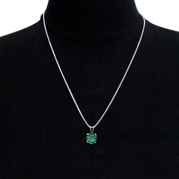 1-1/2 Carat 8mm Round Shape Created Emerald Necklaces In Sterling Silver, 18 Inch Chain