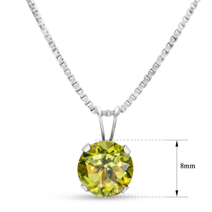 1 1/2 Carat Peridot Necklace In Sterling Silver, 8MM
