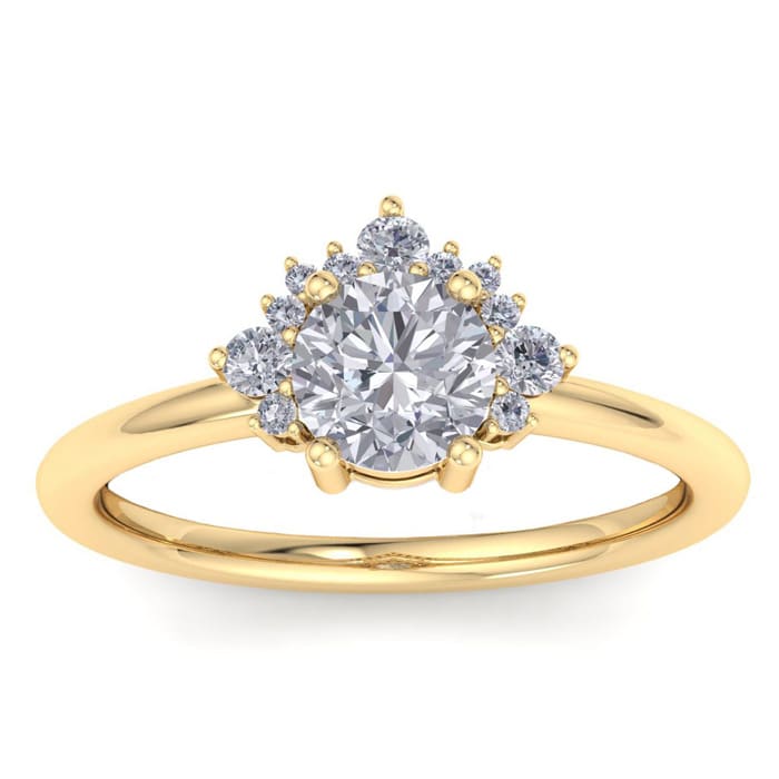 1 Carat Diamond Engagement Ring With Crown In 14 Karat Yellow Gold