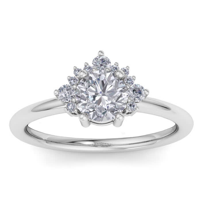 Moissanite Engagement Ring; 1 Carat Moissanite Engagement Ring With Crown In 14 Karat White Gold