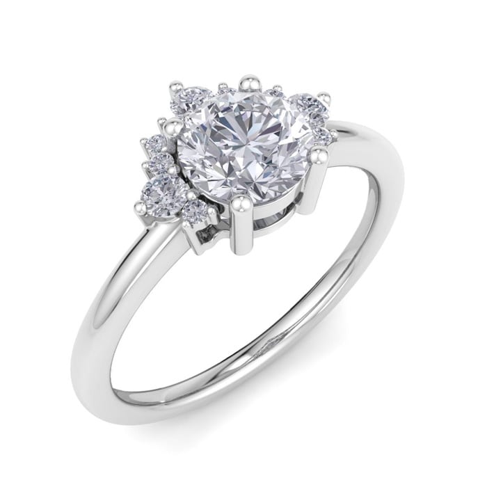 Moissanite Engagement Ring; 1 Carat Moissanite Engagement Ring With Crown In 14 Karat White Gold