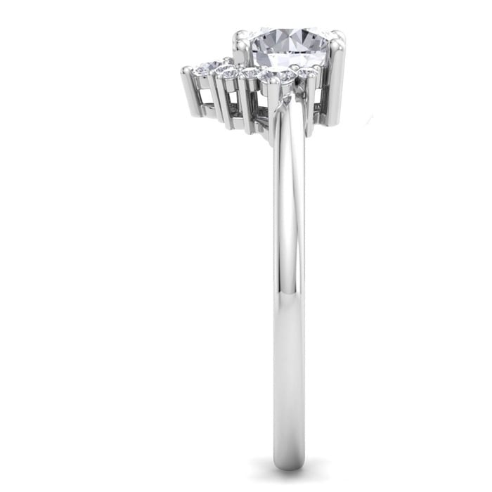 Moissanite Engagement Ring; 1 Carat Moissanite Engagement Ring With Crown In 14 Karat White Gold