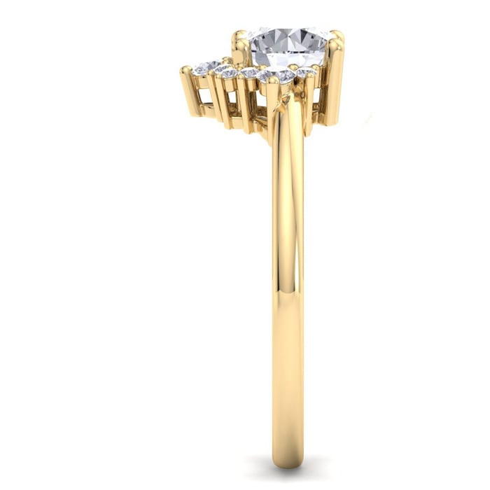 Moissanite Engagement Ring; 1 Carat Moissanite Engagement Ring With Crown In 14 Karat Yellow Gold