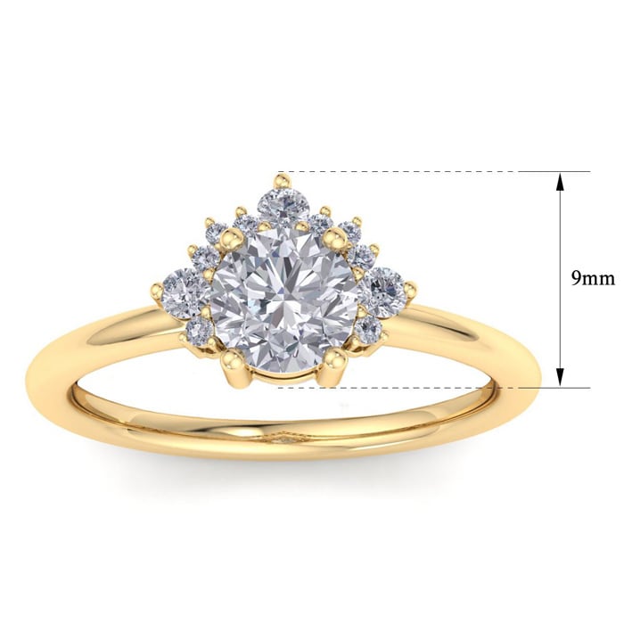 Moissanite Engagement Ring; 1 Carat Moissanite Engagement Ring With Crown In 14 Karat Yellow Gold