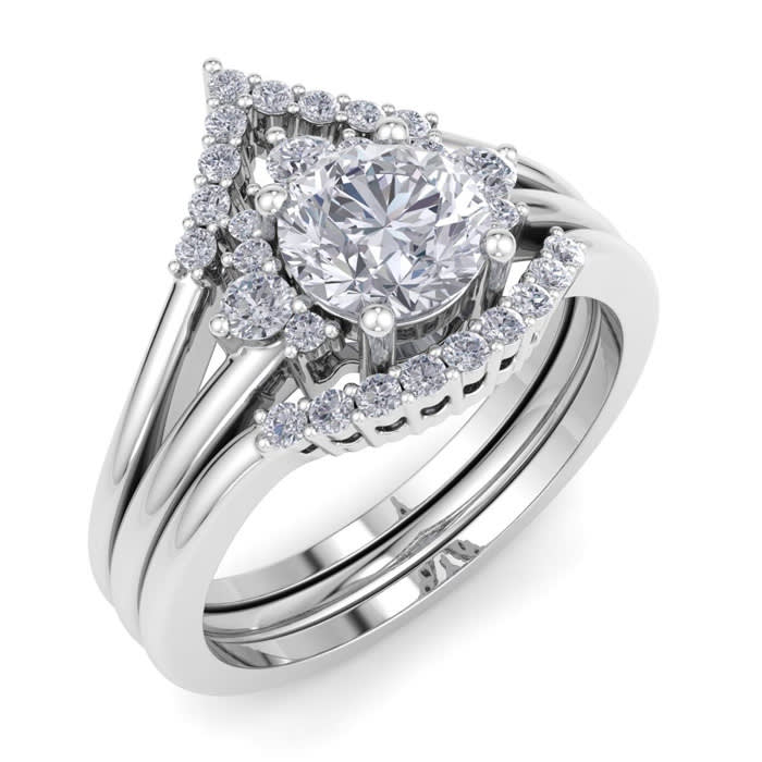1 1/5 Carat Diamond Bridal Set With Crown In 14 Karat White Gold