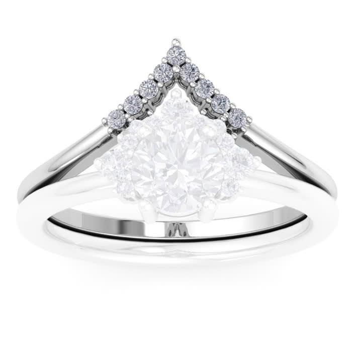Moissanite Engagement Ring; 1/10 Carat Matching V Crown Moissanite Wedding Band Ring In 14 Karat White Gold