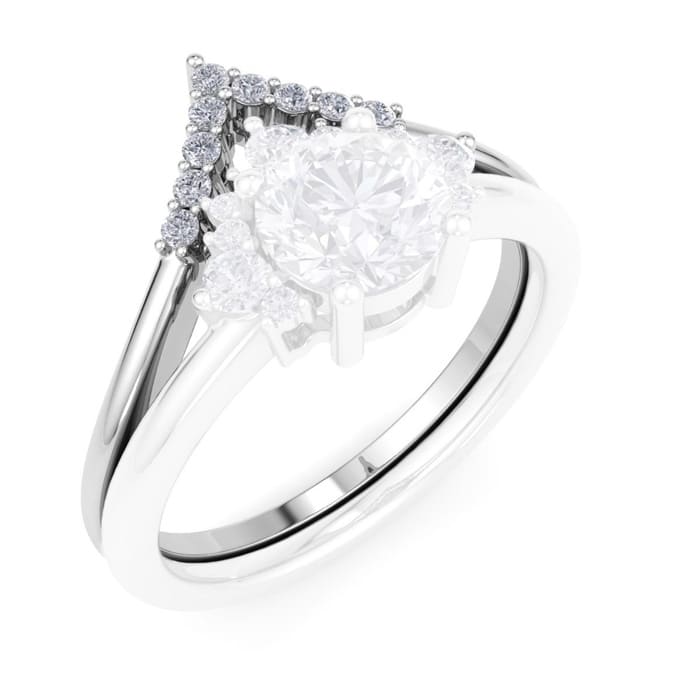 Moissanite Engagement Ring; 1/10 Carat Matching V Crown Moissanite Wedding Band Ring In 14 Karat White Gold