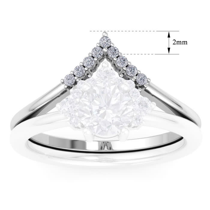 Moissanite Engagement Ring; 1/10 Carat Matching V Crown Moissanite Wedding Band Ring In 14 Karat White Gold